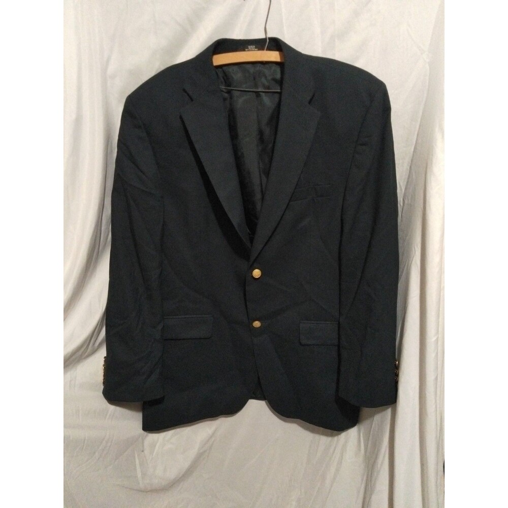 Haggar Black Label 44L Navy Blue Blazer  Wool Flaw Read